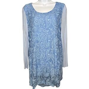 Soft Surroundings Womens Blue Silk Embroidered Paisley Tunic Top Sz S Fairycore